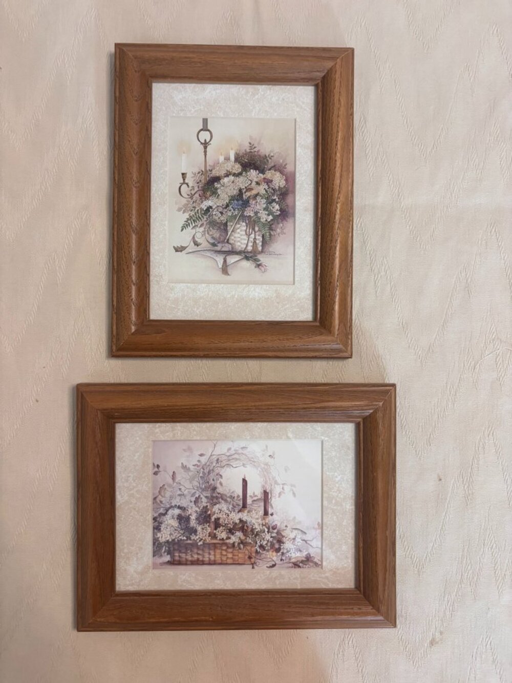 VTG Oak Framed Floral Still Life Prints Set of 2 Cottagecore Wall Decor